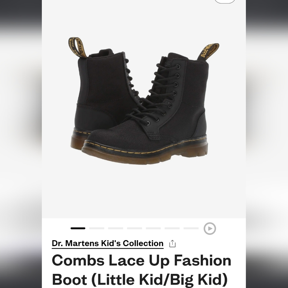 NWOT Dr. Martens Black Combs Lace-Up Boots for Kids- Unisex Size 9